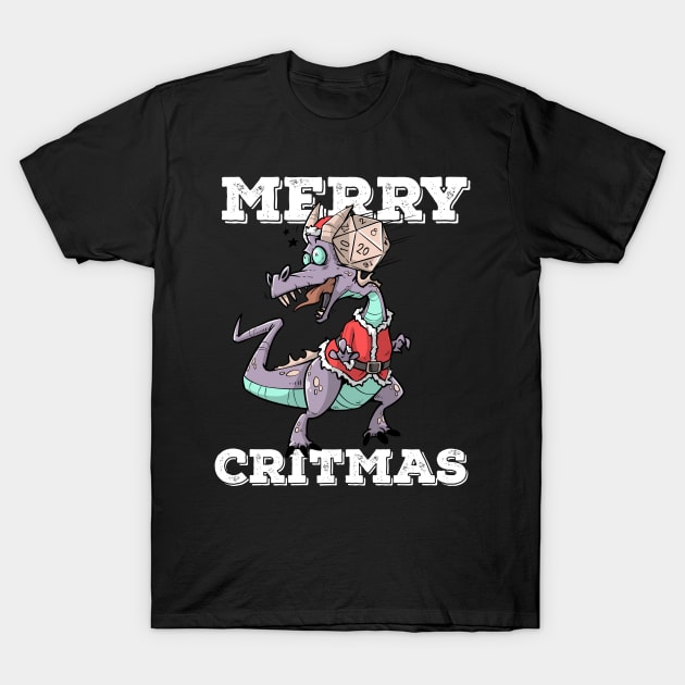 Critical Hit D20 Dice RPG Meme PnP Dragon Merry Critmas Gift T-Shirt by TellingTales